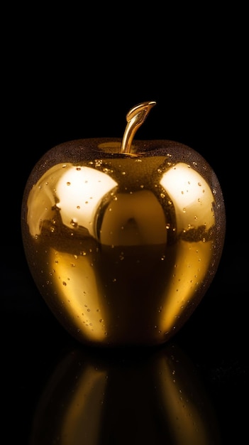 Foto maçã dourada em fundo escuro conceito de luxo isolado ia generativa