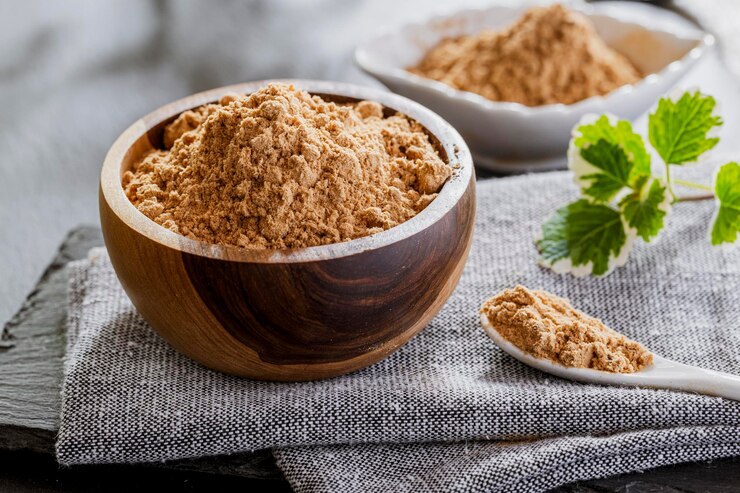 Foto maca em pó medicinal e alimentar