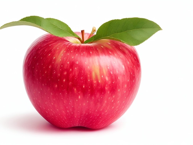 Maçã isolada Fruto de maçã rosa vermelho inteiro com folha isolada em branco com caminho de corte