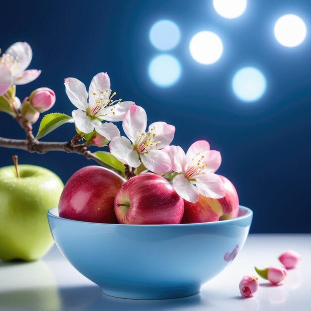 maçã rosa pastel wuht açúcar branco e flor de maçã em uma tigela branca