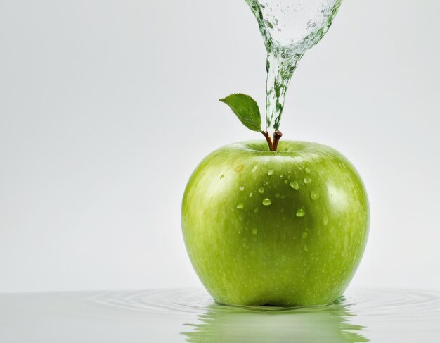 maçã verde em fundo branco gota de água isolada