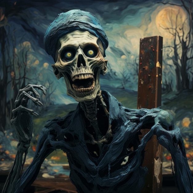 La macabra pintura de zombies del esqueleto de Frozen39 al estilo de Van Gogh