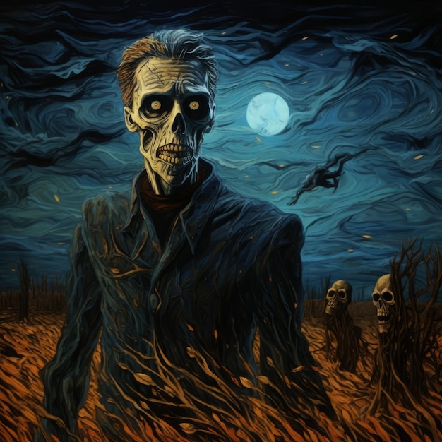 La macabra pintura de zombies de Halloween de Y de congelado al estilo de Van Gogh