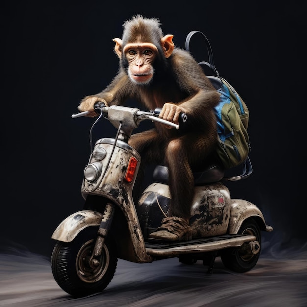 Macaco andando de moto