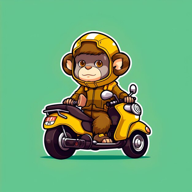 Foto macaco animado em uma motocicleta amarela