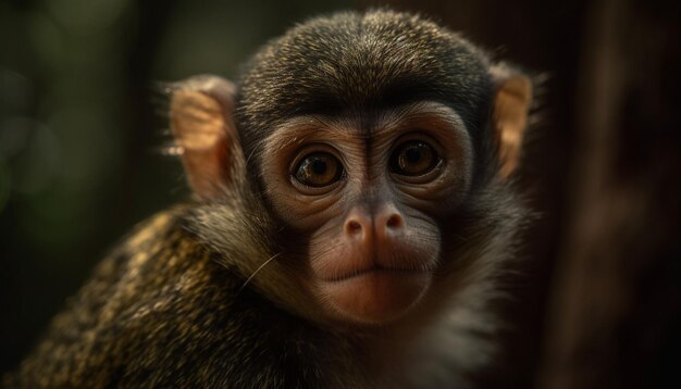 Macaco bonito encarando retrato na floresta gerado por IA