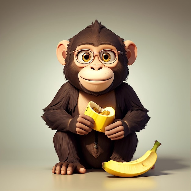 Macaco bonito segurando banana Ícone de desenho animado vetorial Ilustração Ícone de comida animal Conceito isolado Estilo de desenhos animados vetorial plano premium
