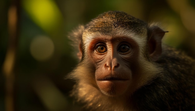 Macaco bonito sentado na tranquilidade da floresta tropical gerada pela ia