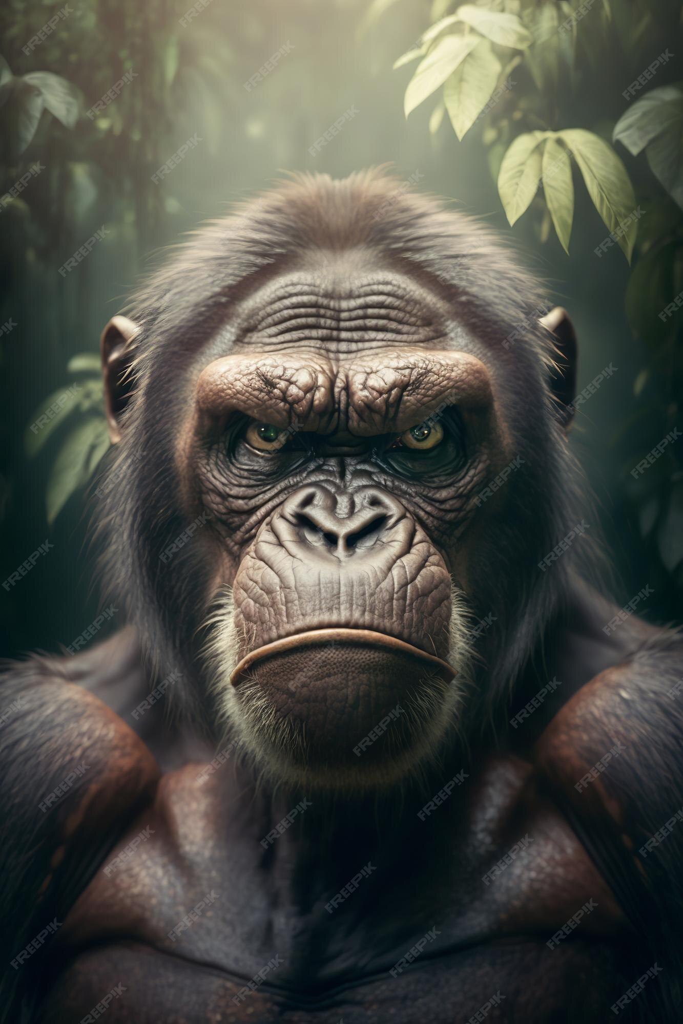 Macaco chimpanzé na selva retrato de um gorila generative ai