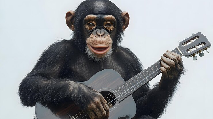 Foto macaco chimpanzé tocando guitarra fundo branco imagem abstrata textura padrão papel de parede