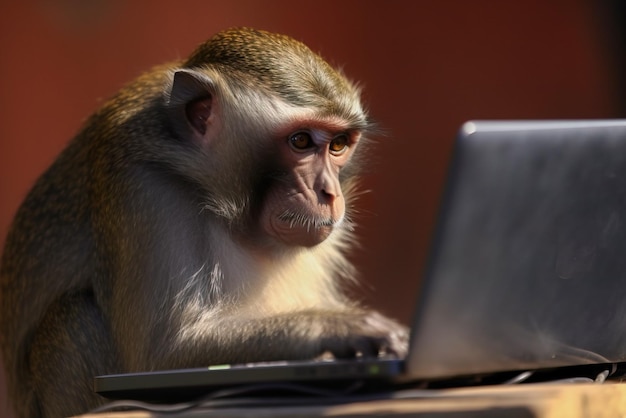 Macaco com um laptop IA generativa