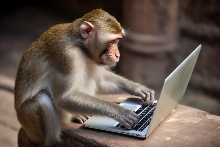 Foto macaco com um laptop ia generativa
