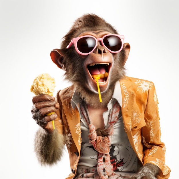 Macaco comendo sorvete.