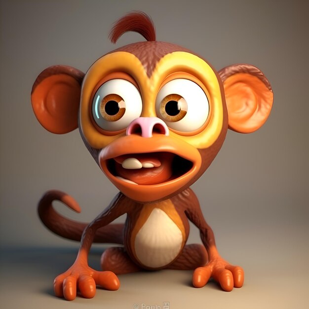 Macaco de desenho animado bonito com expressão engraçada Ilustração 3D