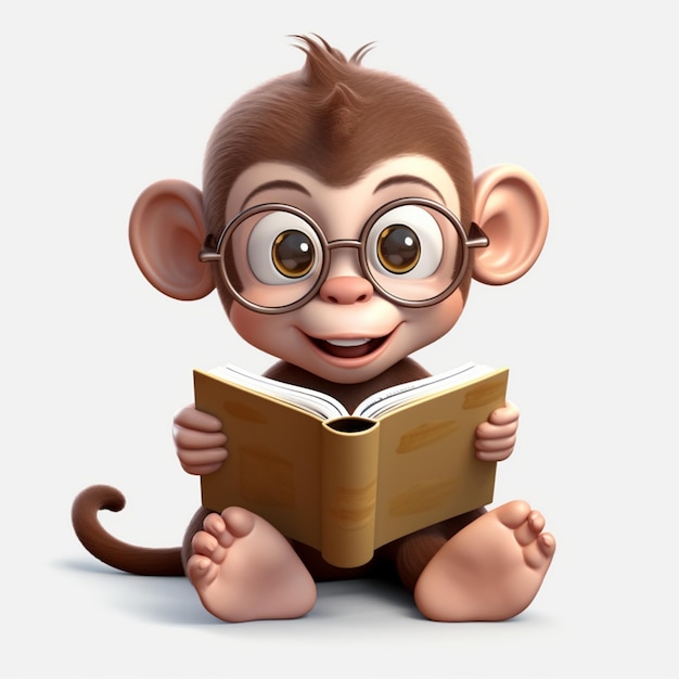 Macaco de desenho animado lendo um livro isolado em fundo transparente