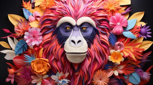 Macaco de papel Animais de artesanato de papel Arte artesanal estilo gráfico de corte de papel