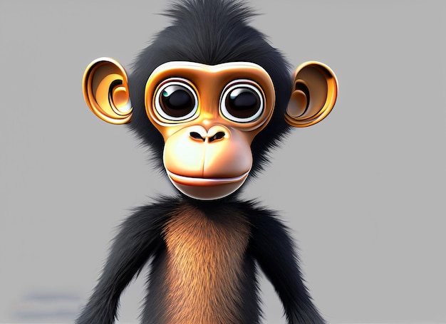 macaco engraçado com olhos grandes na ilustração 3d de fundo branco