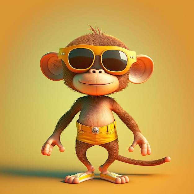 Macaco engraçado usando óculos escuros em um fundo colorido Generative AI