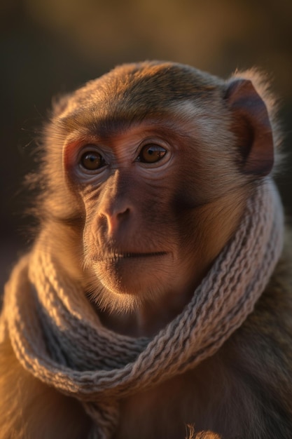 Macaco fofo coberto com um cobertor para passear gerado por IA