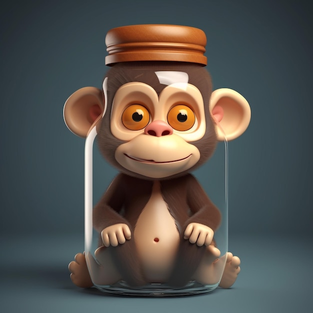 macaco fofo em uma jarra vetor de camiseta renderizada em 3d