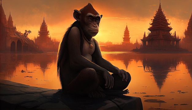 Macaco iogue senta-se com as costas na posição de lótus Gerar Ai
