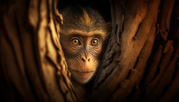 Macaco jovem bonito olhando para a câmera gerada de perto pela IA