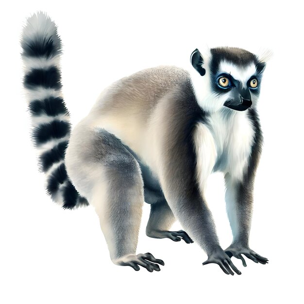 Macaco lêmure isolado em um fundo branco desenhando estilo aquarela