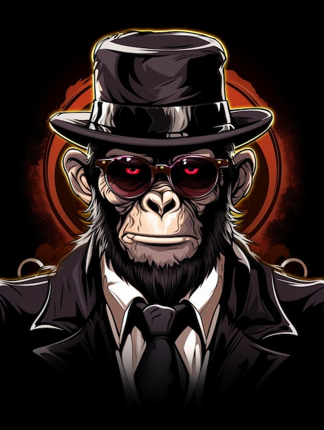 macaco mafioso com desenho de camiseta de chapéu