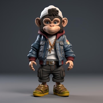 Renderização 3D de desenho animado de macaco de hip hop fofo