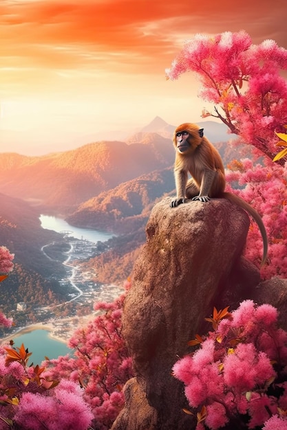 Macaco na natureza em um vale de montanha Arte de IA generativa