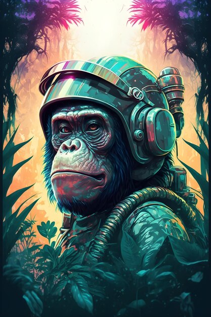 macaco na selva. arte digital