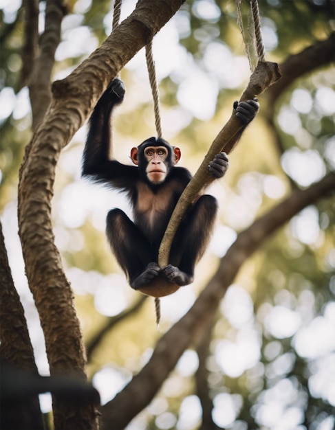 Foto macaco pendurado numa árvore