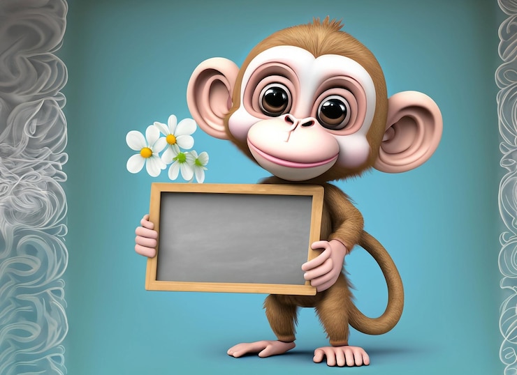 Foto macaco segurando placa de giz