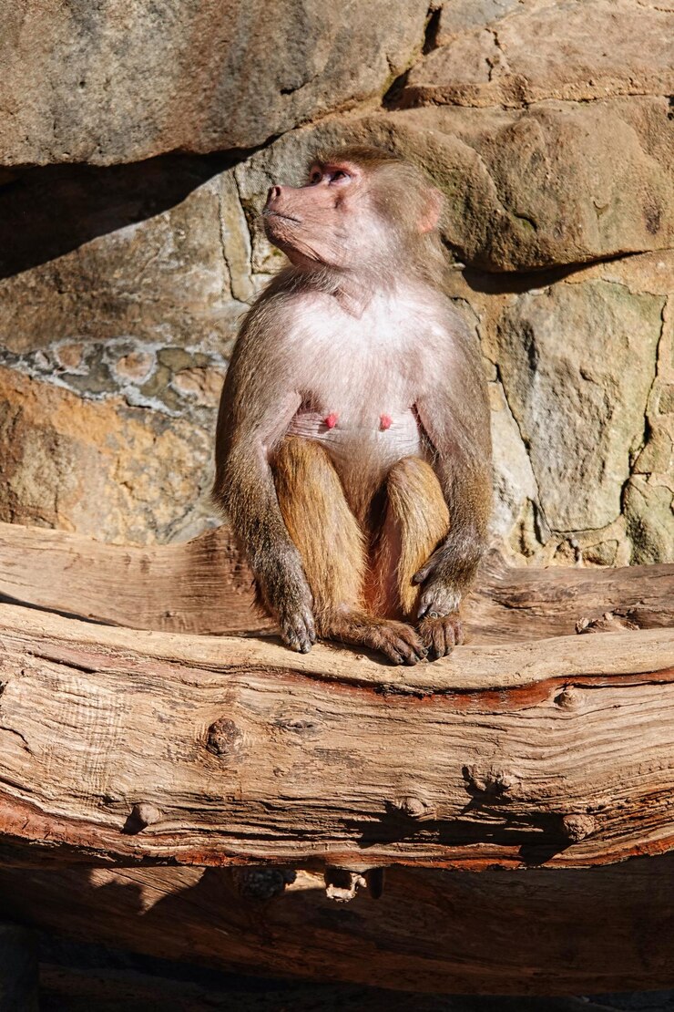 Foto macaco sentado em uma rocha