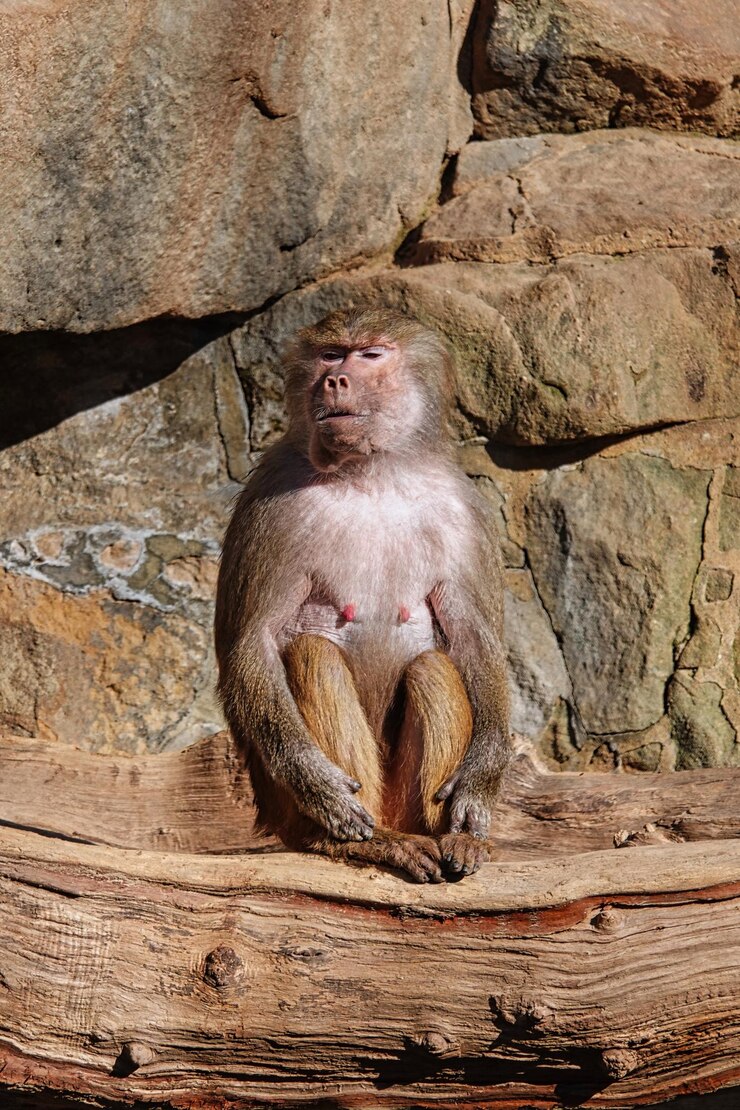 Foto macaco sentado em uma rocha
