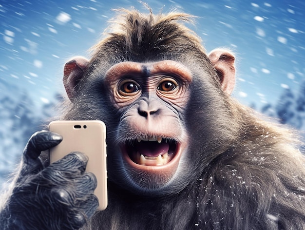 Macaco tirando selfie com foto engraçada gerada por IA