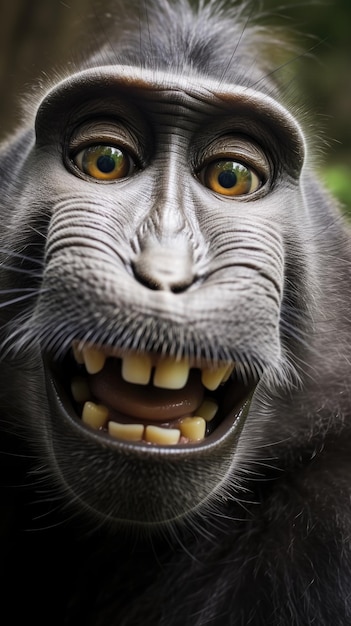 Foto macaco toca na câmera tirando selfie selfie engraçado retrato de animal