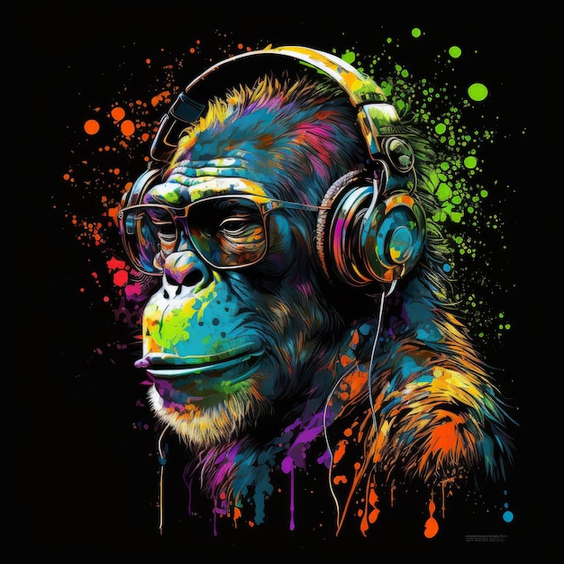 Macaco usando fones de ouvido e óculos IA generativa