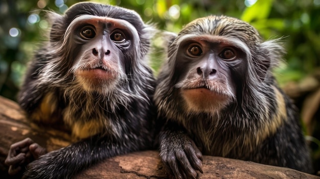 Macacos mico-imperador tirando uma IA geradora de selfie