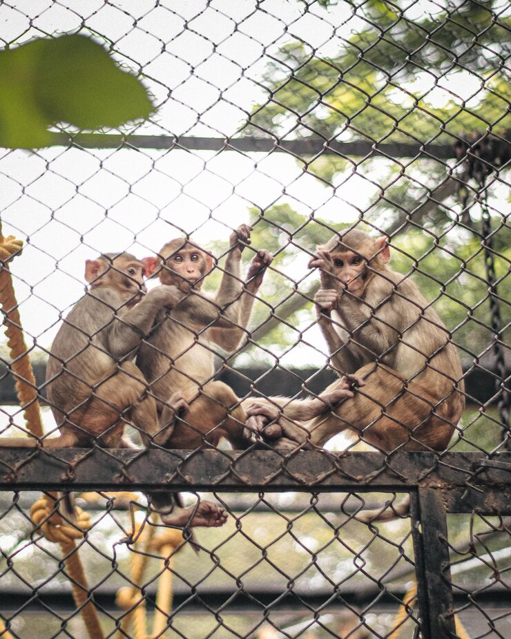 Foto macacos na cerca de liga de cadeia
