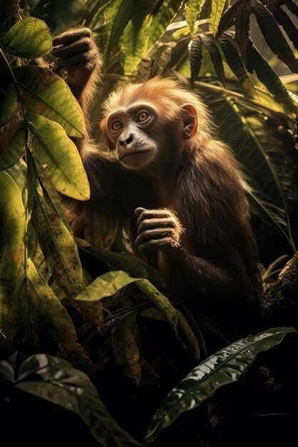 Foto macaque monkey in green jungle erstellt mit generativen ki-tools