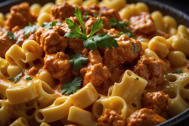 Macarões de frango com manteiga e queijo