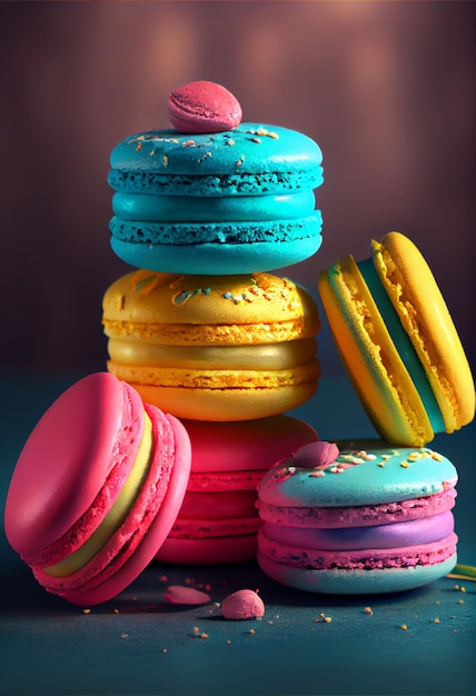 Macaron de bolo ou sobremesa doce e colorida de macaroon gerada por ia