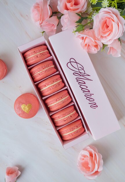 Foto macaron rosa para el día de san valentín