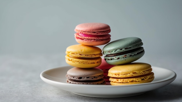 Macarons auf einer weißen Keramikplatte