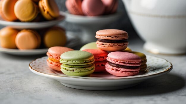 Macarons auf einer weißen Keramikplatte