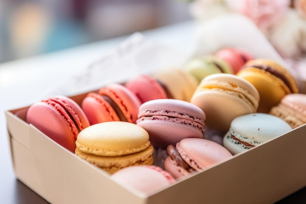 Macarons en caja de papel IA generativa