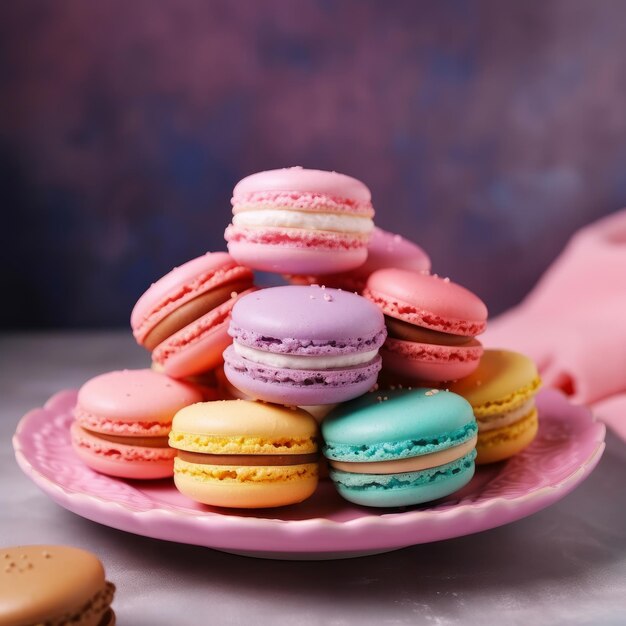 Macarons en colores pastel un postre francés IA generativa