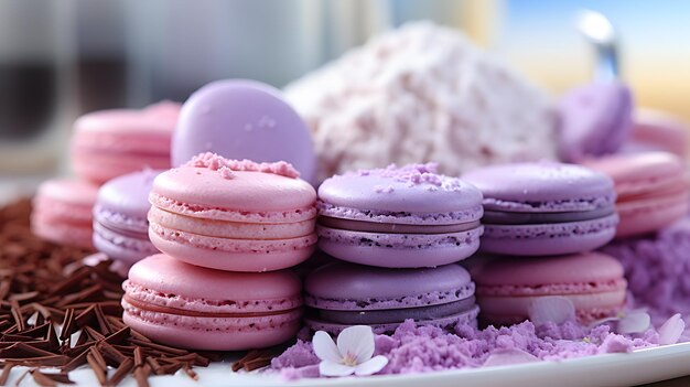 Macarons com açúcar branco em pó