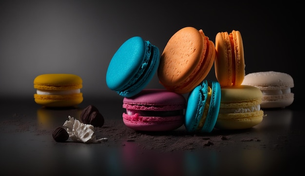 Foto macarons crocantes com mordida satisfatória